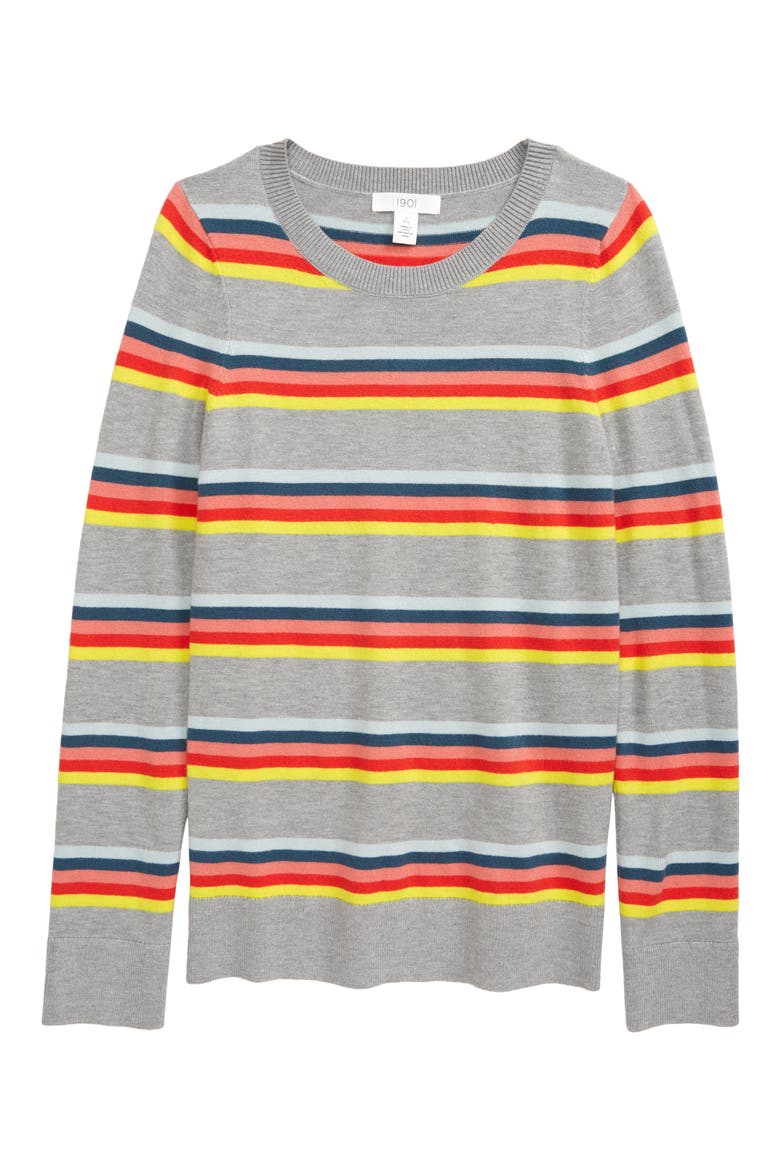 Kids' Patterned Fitted Sweater, Main, color, GREY HEATHER RAINBOW STRIPE