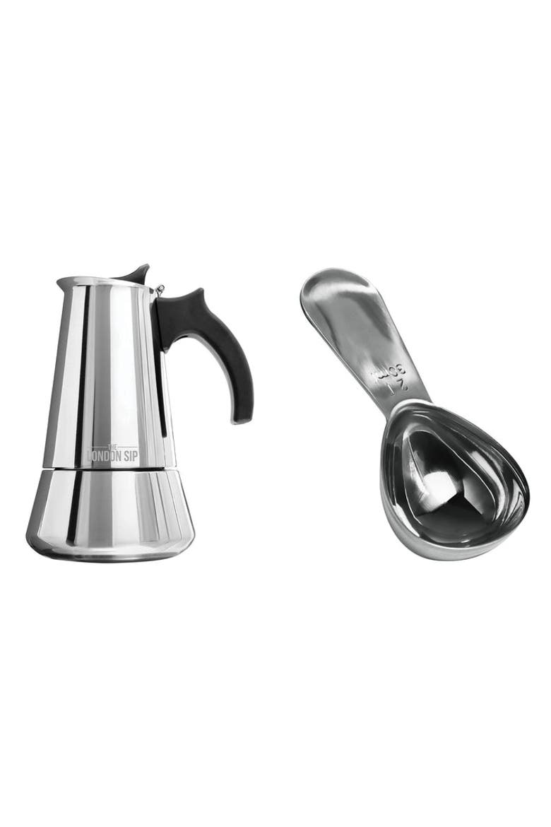 Espresso Maker & Coffee Spoon Bundle, 10 Cup, Main, color, Metallic Silver