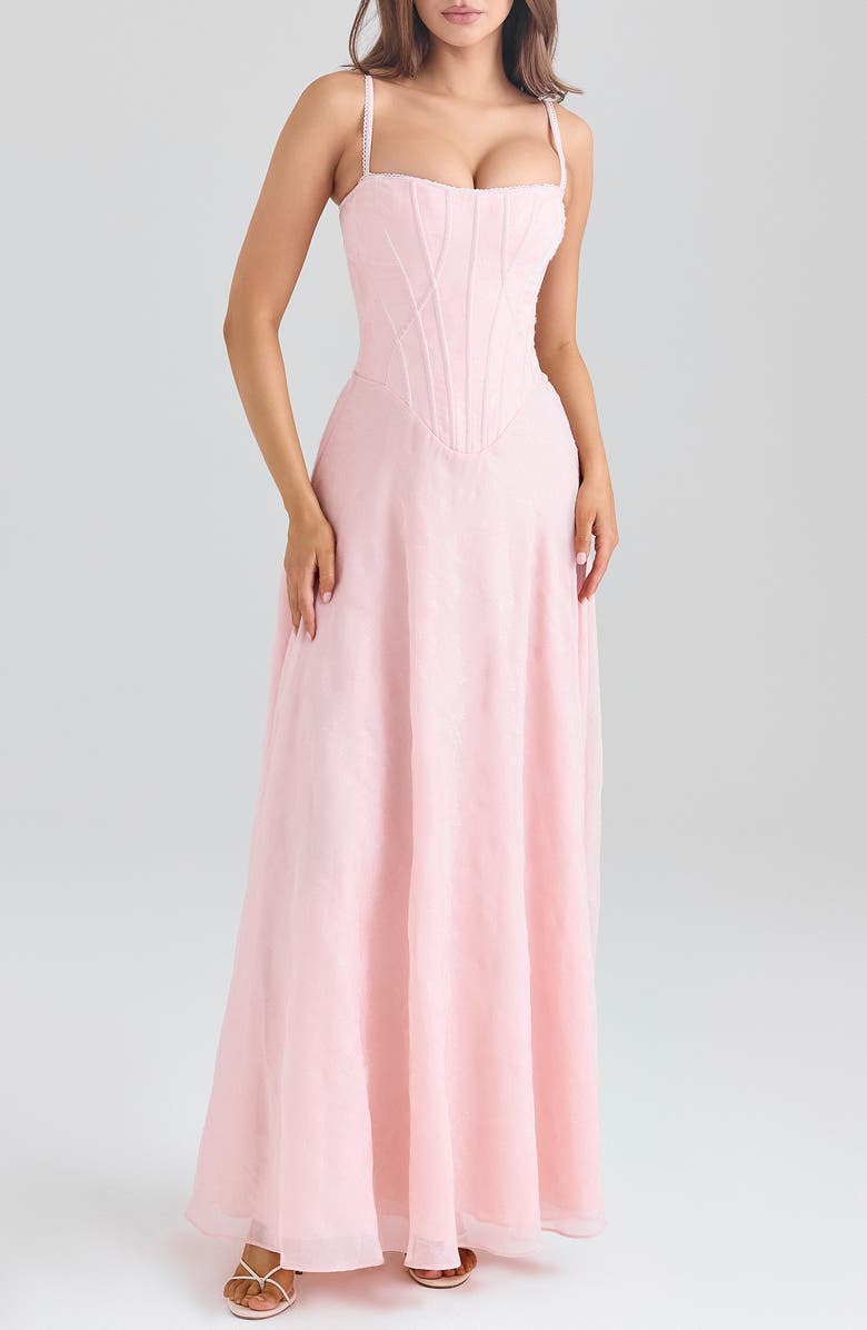 HOUSE OF CB Esme Fil Coupé Chiffon Gown, Main, color, Blush Pink