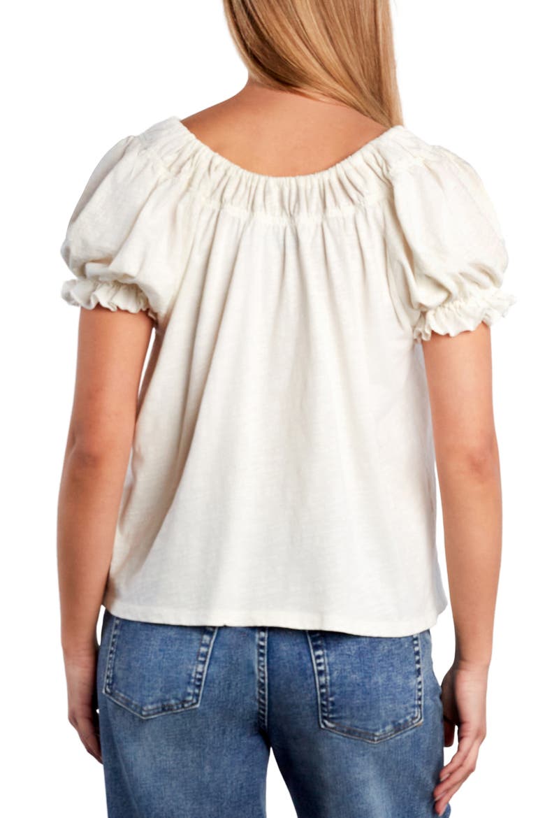 Gathered Cotton Peasant T-Shirt, Alternate, color, WHITE FLOWER
