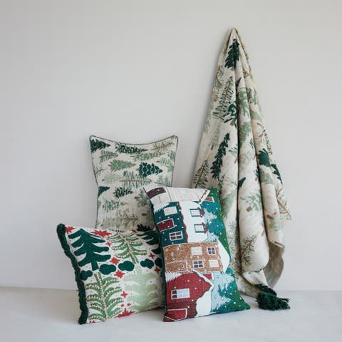 Artisan Cotton Throw with Tree Motif and Tassels