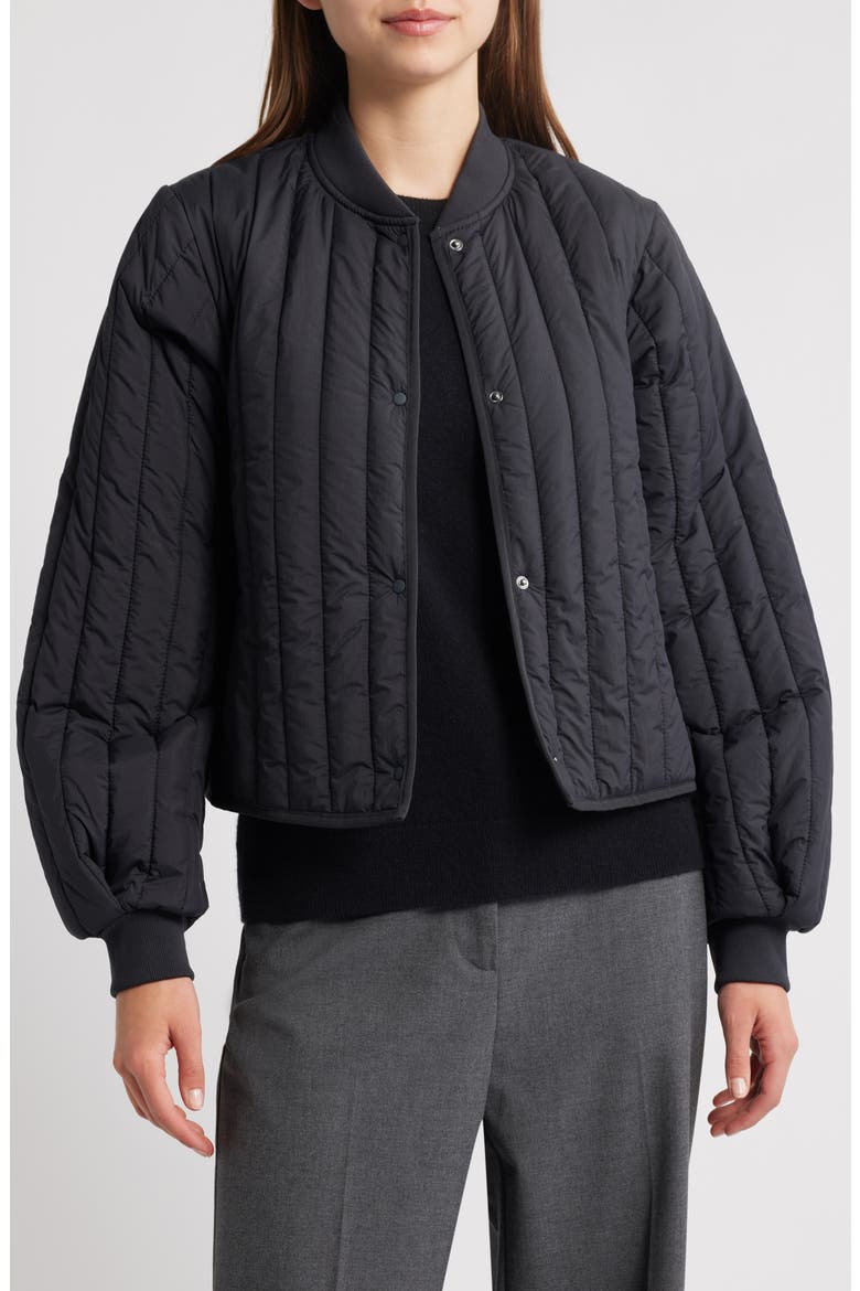 Banja Water Resistant Channel Quilted Bomber Jacket, Alternate, color, NAVY