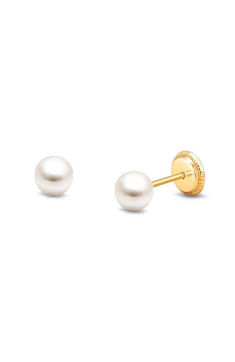 14K Gold 4mm Pearl Studs Screw Back Earrings