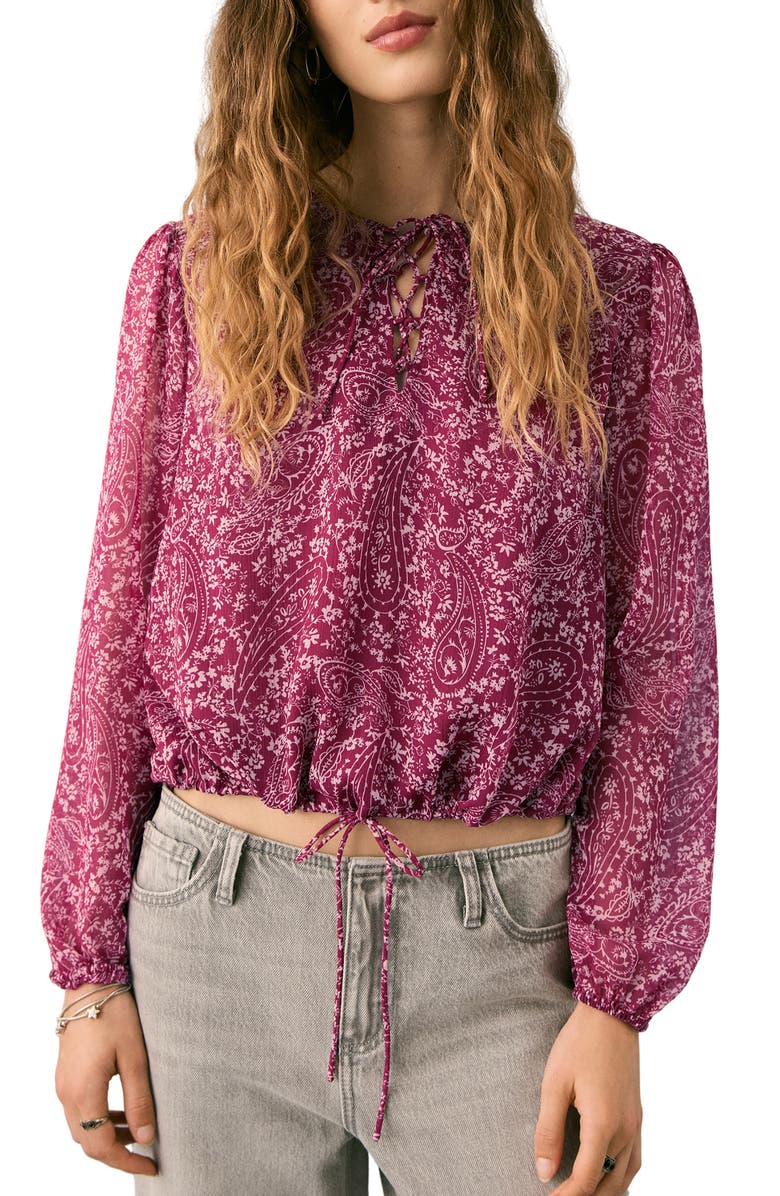 MANGO TEEN Paisley Print Top, Main, color, Maroon