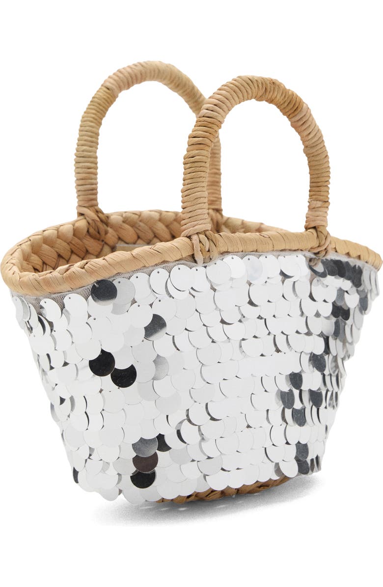 MANGO Mini Sequin Basket Tote, Main, color, Silver