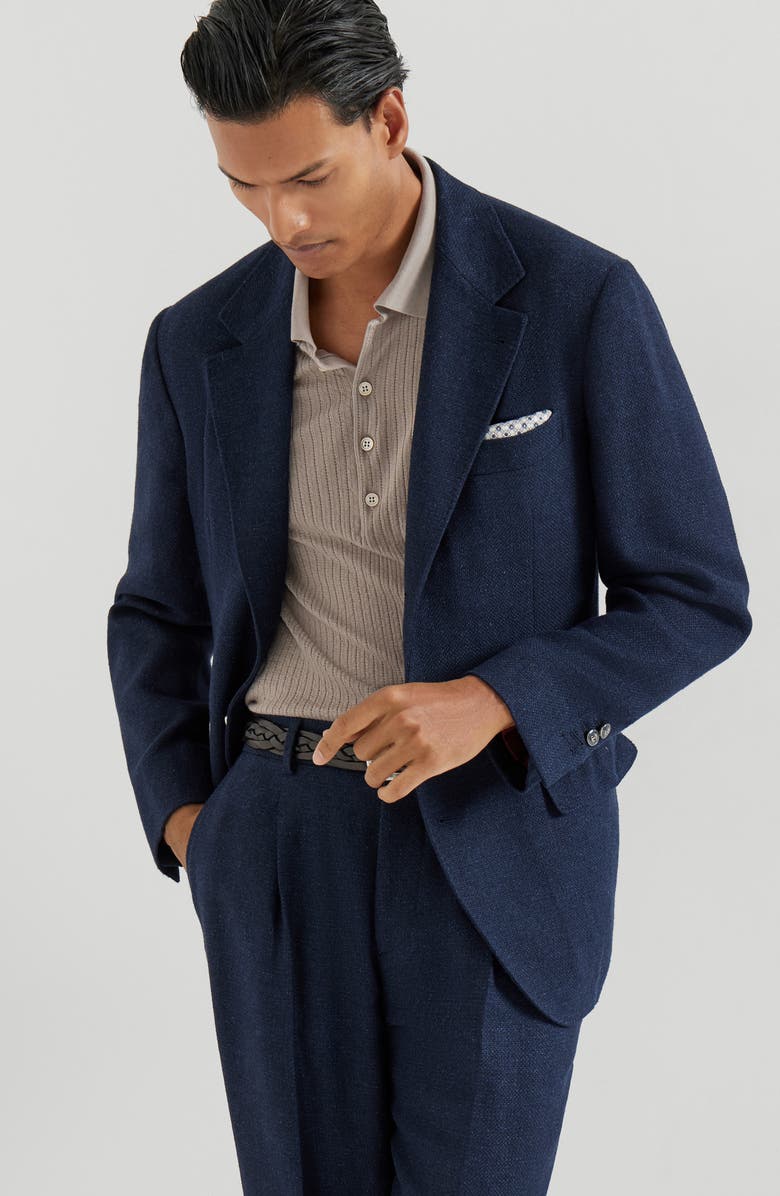 Brunello Cucinelli Hopsack deconstructed blazer, Alternate, color, Navy Blue