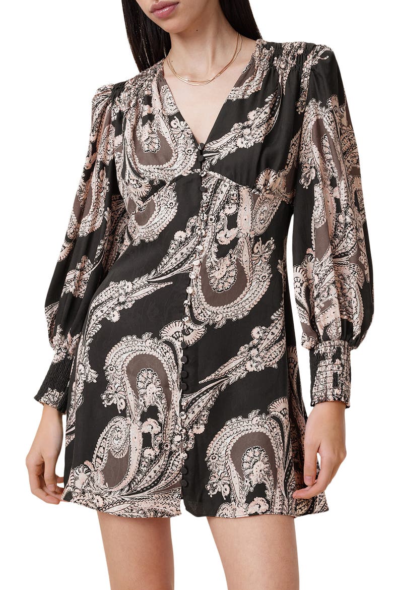 Auden Paisley Print Long Sleeve Minidress, Alternate, color, LITA BLACK