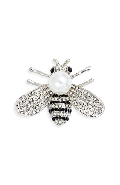 Crystal & Imitation Pearl Bee Lapel Pin