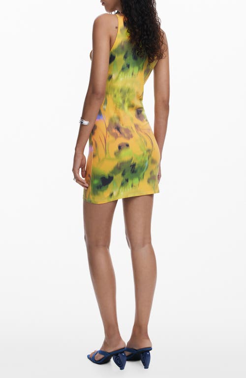 Desigual Printed Sleeveless Body-con Minidress In Yellow