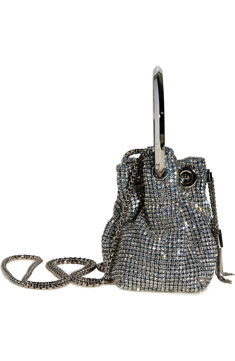 Jimmy Choo Micro Bon Bon Crystal Mesh Top Handle Pouch, Alternate, color, Silver