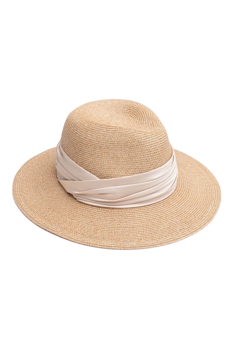 Courtney Packable Straw Fedora, Main, color, SAND