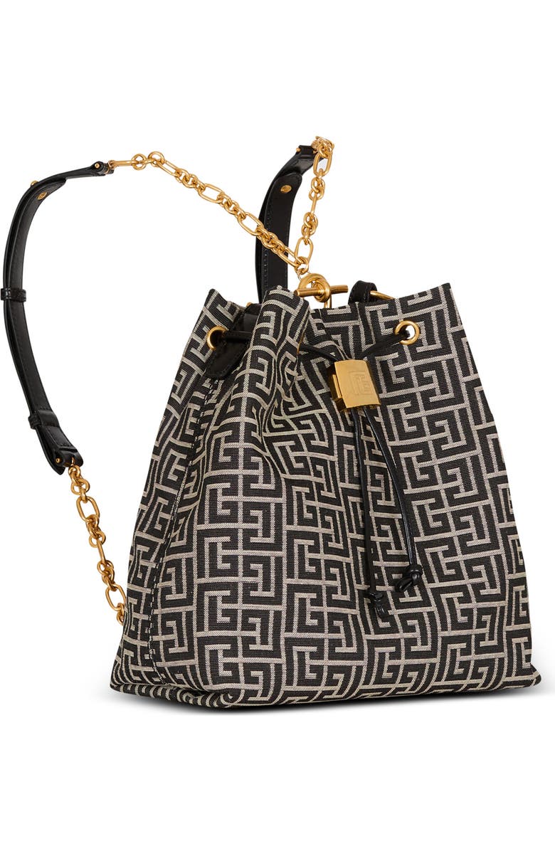 Balmain Pulse monogram jacquard backpack, Alternate, color, Black