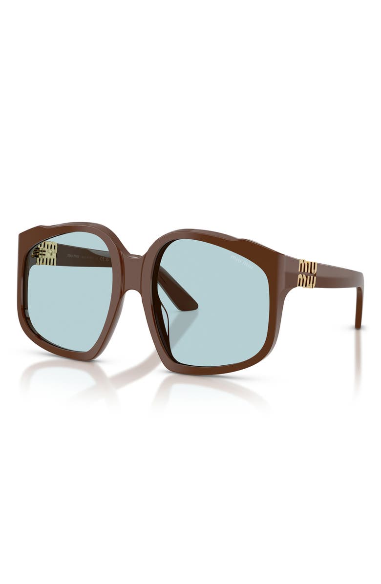 Miu Miu 59mm Polarized Irregular Sunglasses, Alternate, color, Chocolate / Light Blue