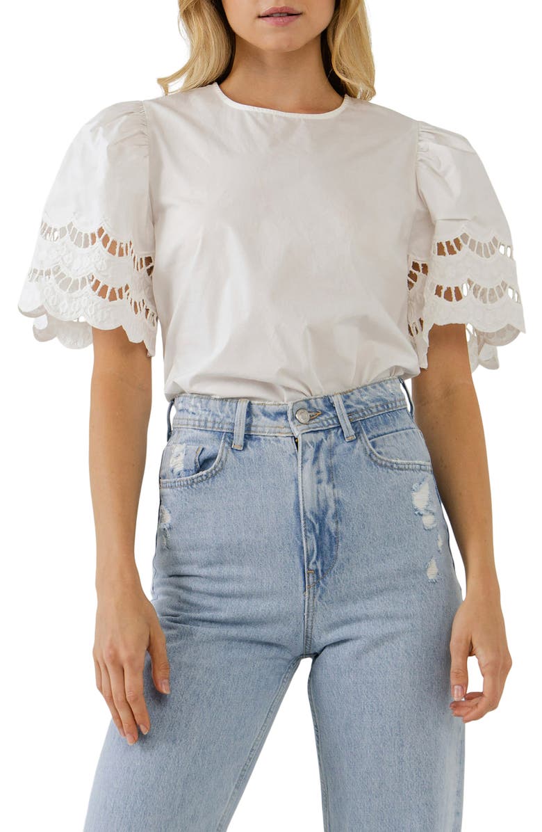 English Factory Lace Trim Top, Alternate, color,