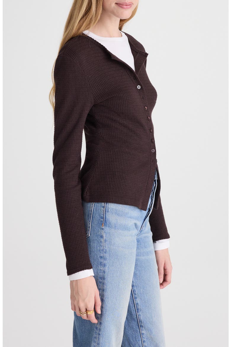 Waffle Knit Cutaway Crewneck Cardigan, Alternate, color, MOLASSES