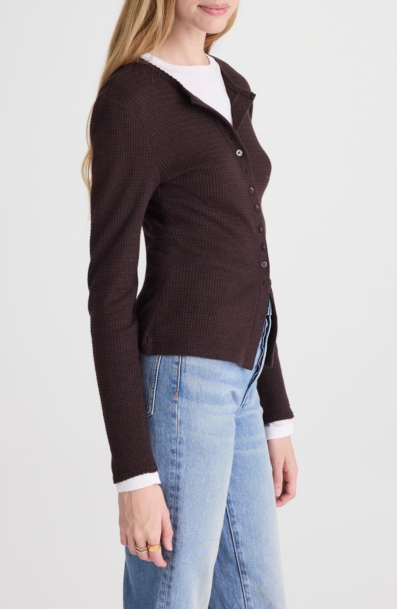 Madewell Waffle Knit Cutaway Crewneck Cardigan, Alternate, color, Molasses