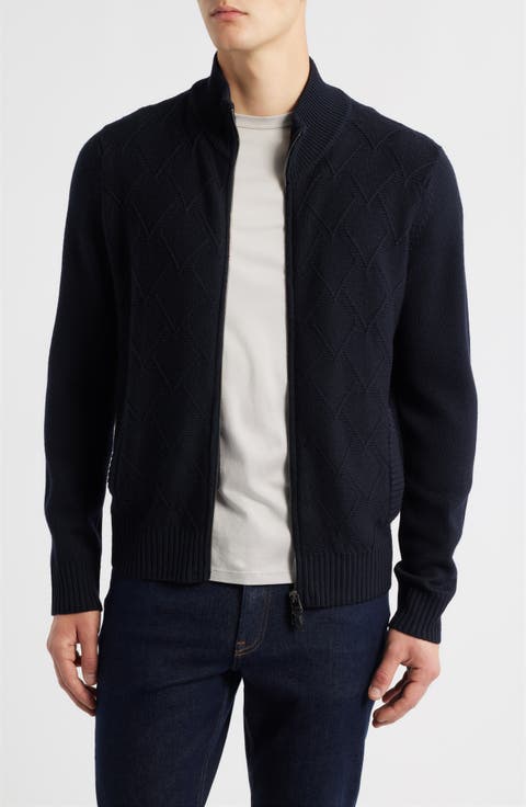 Mock Neck Wool Zip Cardigan