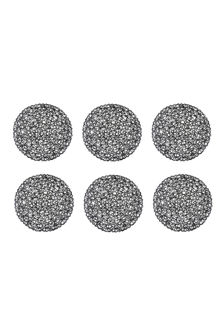 Woven Paper Round Placemat Set/6, 15" Dia, Main, color, Black