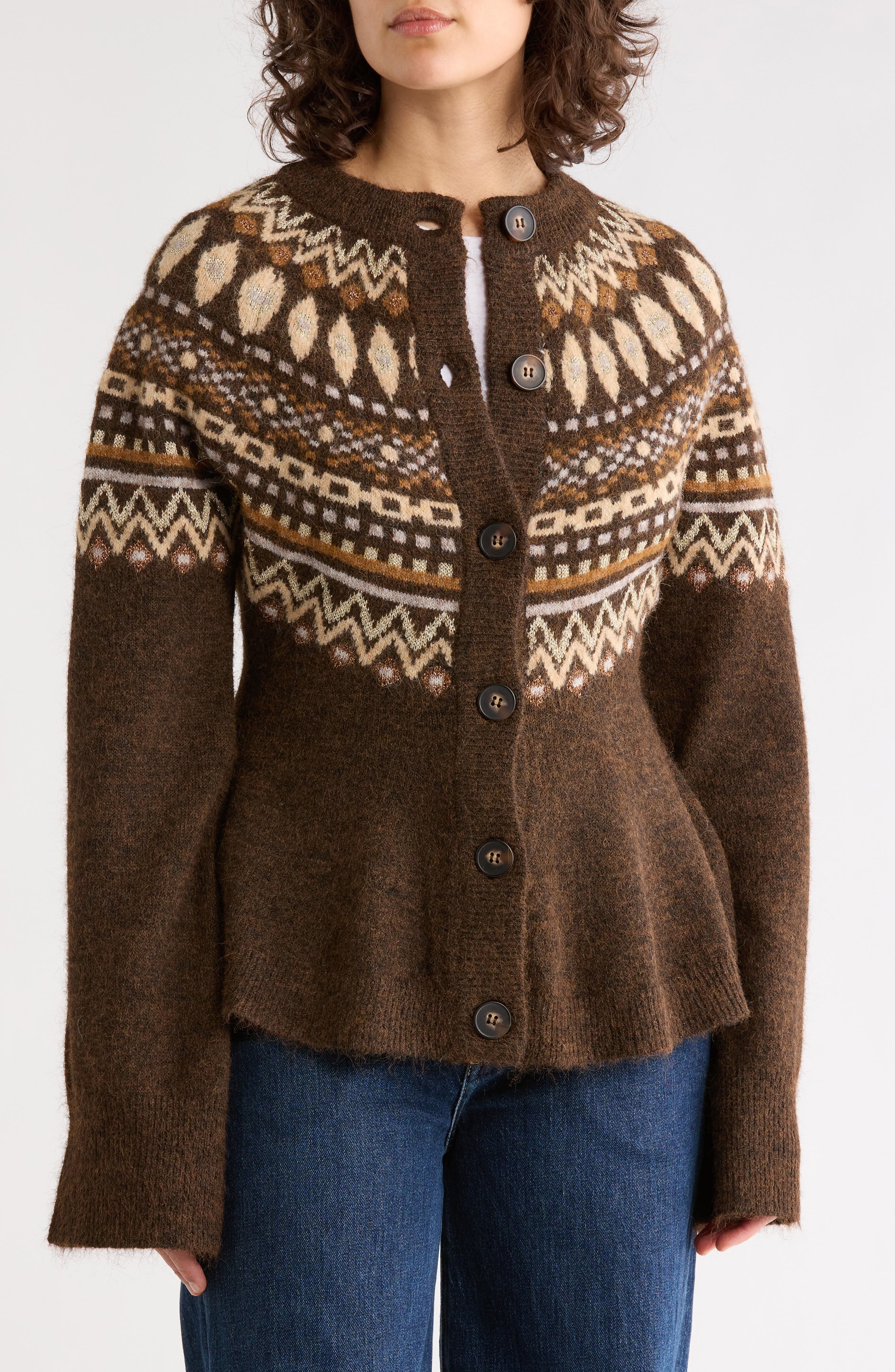 BLANKNYC Fair Isle Peplum Cardigan