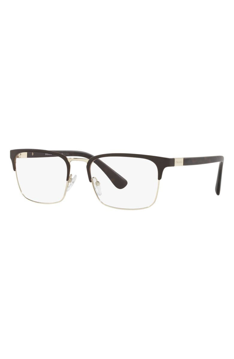 Prada 55m Rectangle Optical Glasses, Alternate, color, Matte Pale Gold