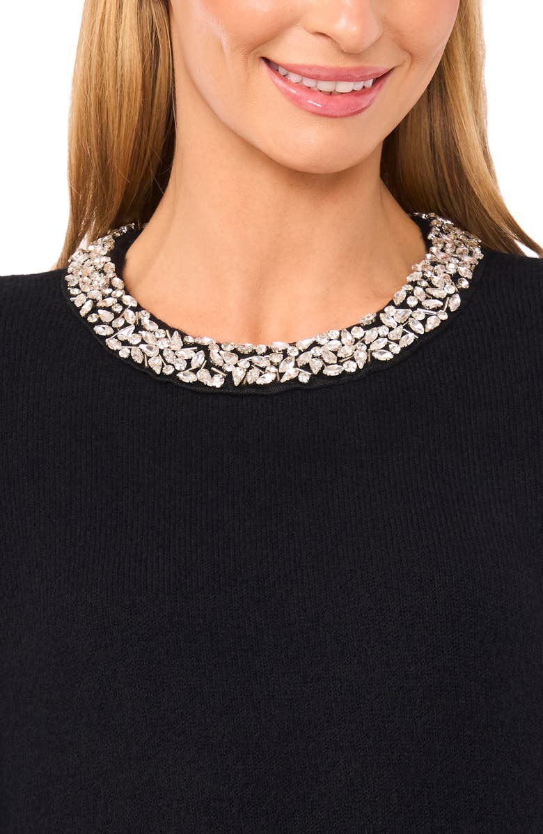 Halogen<sup>®</sup> Rhinestone Collar Sweater, Alternate, color, Rich Black