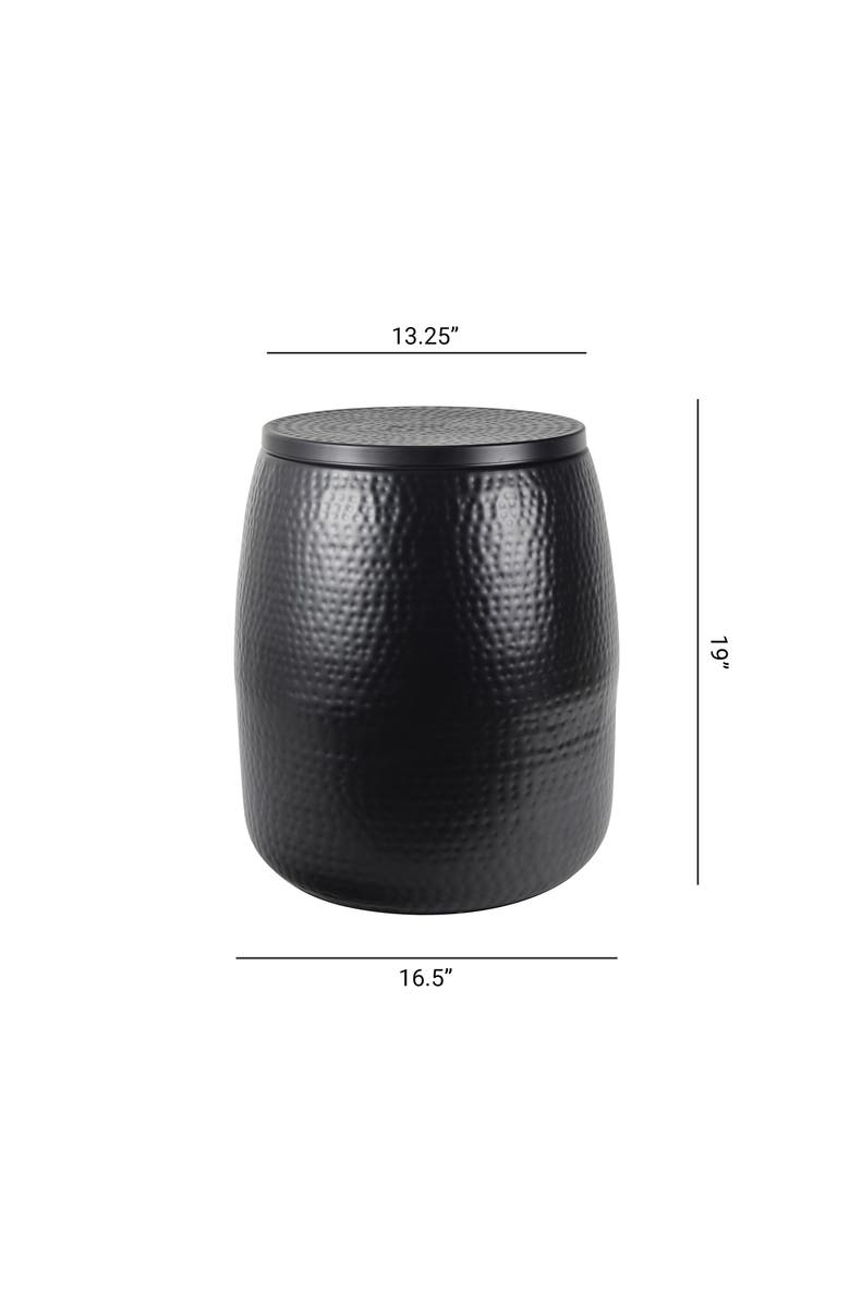 HAPPIMESS Merida Modern Rustic Hammered Metal Drum Storage Side Table with Lid, Alternate, color, Matte Black