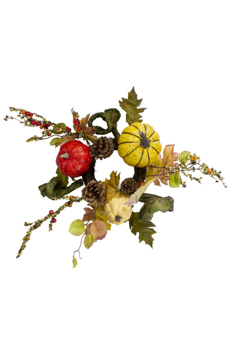 Northlight Speckled Pumpkins, Gourd and Autumn Foliage Fall Harvest Wreath - 13", Main, color, Orange