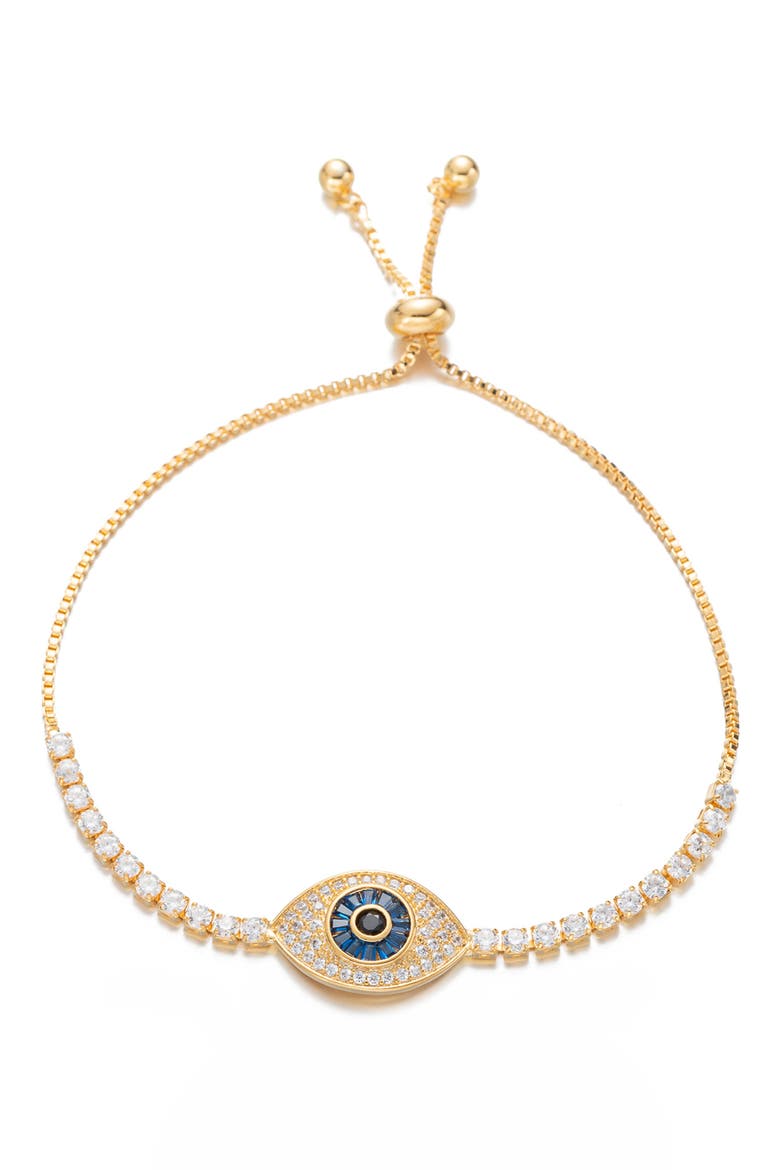 Blue Eye Cubic Zirconia Bolo Bracelet, Main, color, GOLD