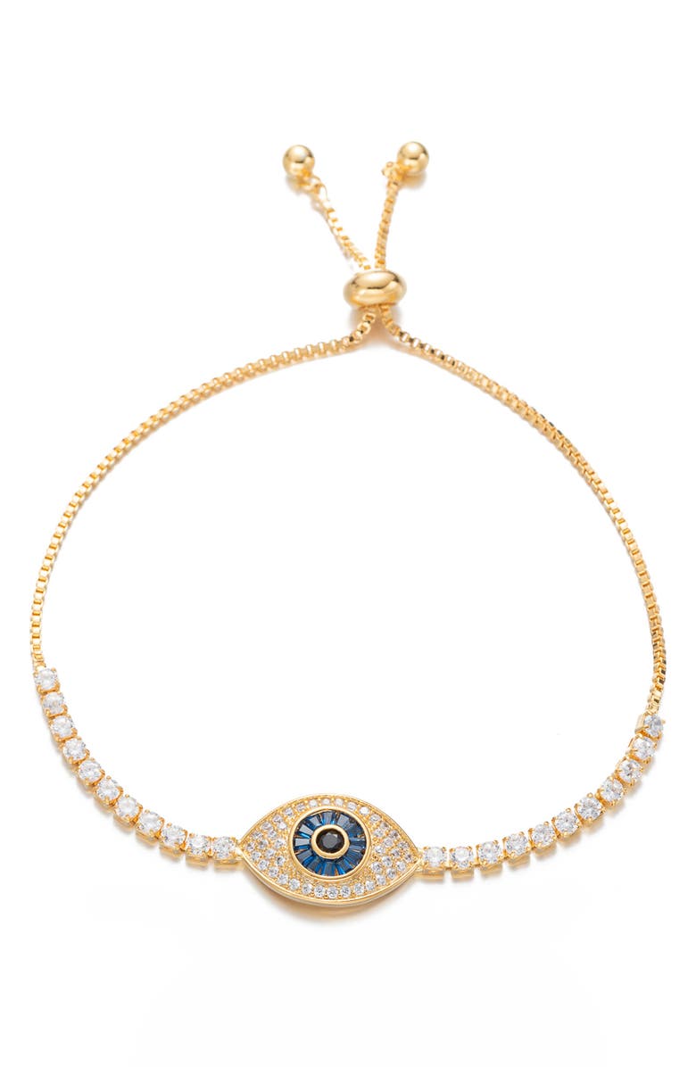 EYE CANDY LOS ANGELES Blue Eye Cubic Zirconia Bolo Bracelet, Main, color,