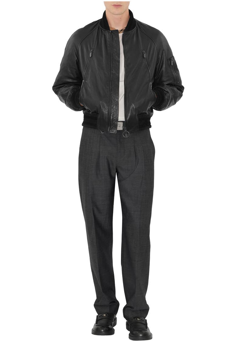 Burberry Leather Bomber Jacket, Main, color, Black
