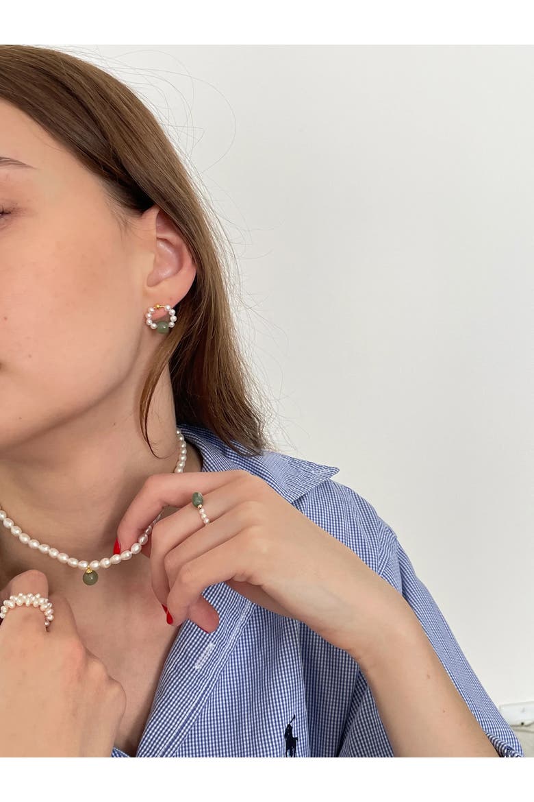Isa Beaded pearl jade hoop earrings, Alternate, color, Light green