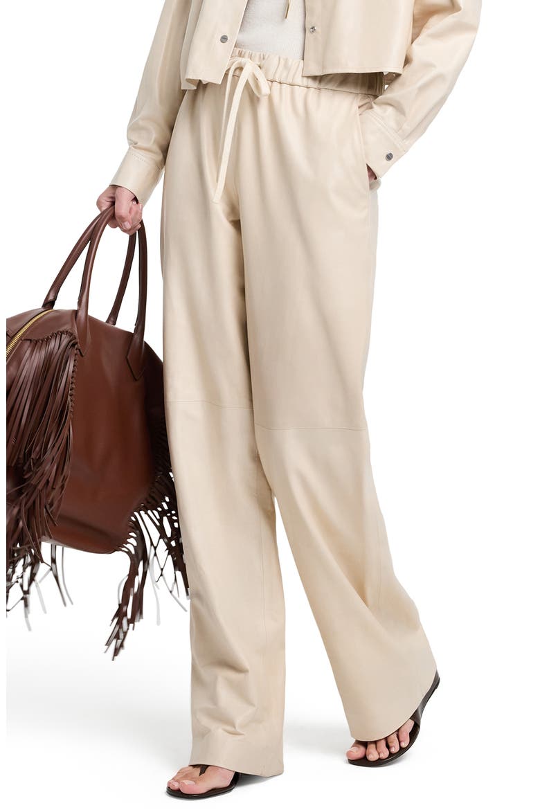 Wide Leg Leather Pants, Main, color, CREME BRULEE