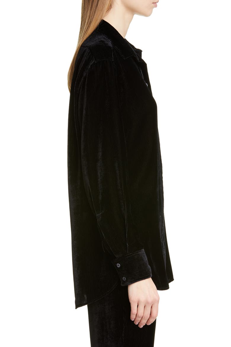 Sander Silk & Cotton Fluid Corduroy Shirt, Alternate, color, BLACK
