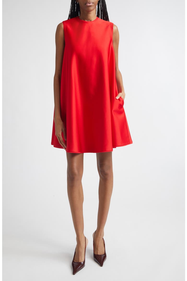 Crepe Back Satin Trapeze Minidress, Main, color, LIPSTICK RED
