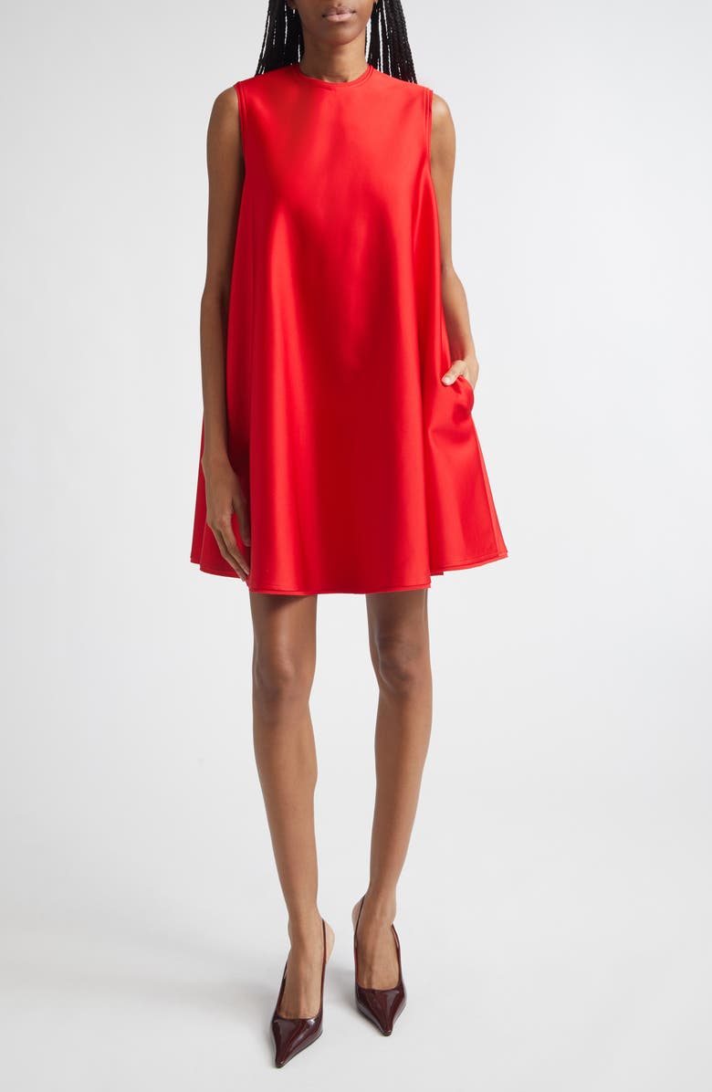 Stella McCartney Crepe Back Satin Trapeze Minidress, Main, color, Lipstick Red