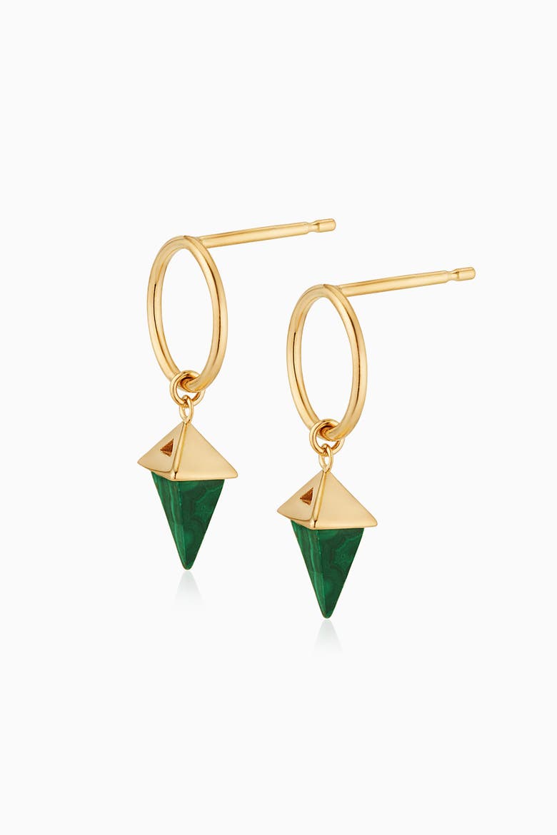 14K Gold Prism Point Drop Earrings, Alternate, color, Gold - Green Malachite