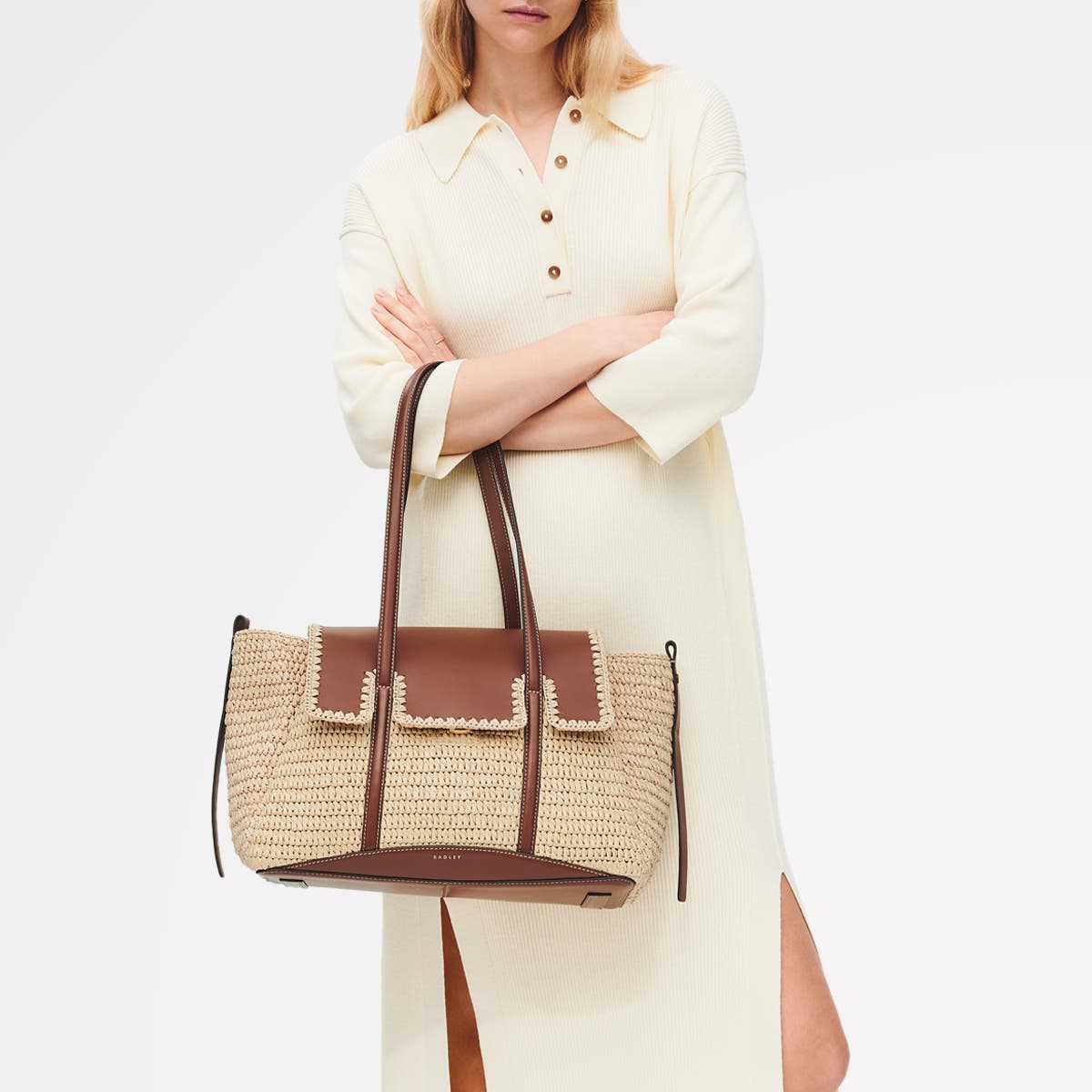Radley The Chancery - Raffia Medium Flapover Woven Shoulder Bag, Alternate, color, Natural