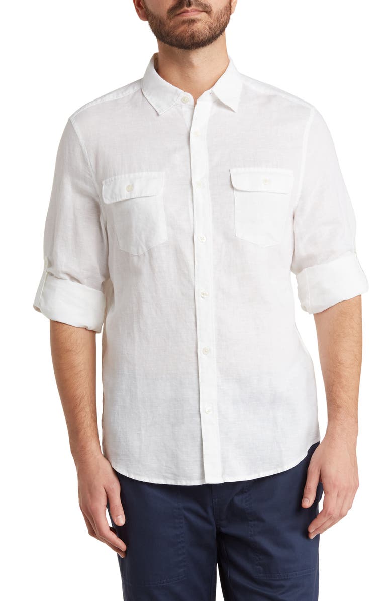 Perry Ellis Double Pocket Roll Sleeve Dress Shirt, Main, color, 