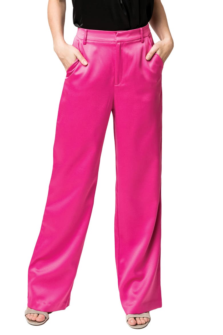 Lindsey Wide Leg Satin Pants, Main, color, FUCHSIA