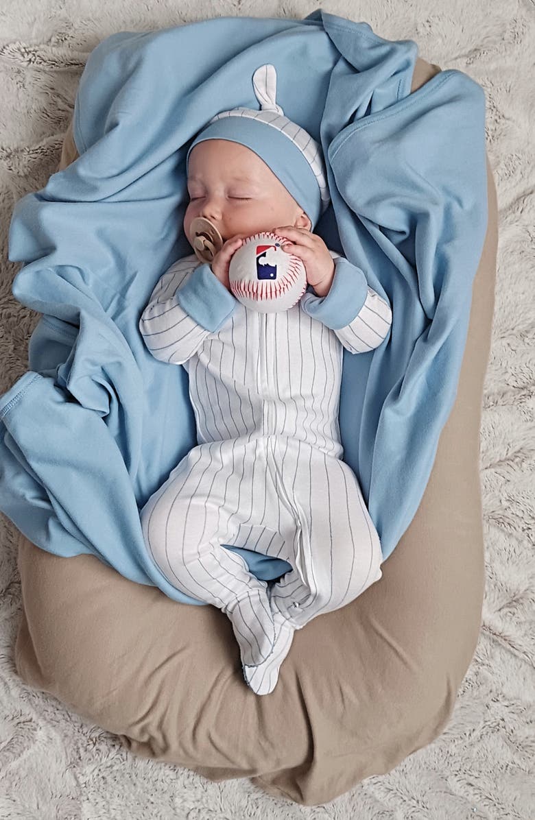 L'ovedbaby Print Fitted One-Piece Organic Cotton Footie Pajamas, Alternate, color, Pool Pinstripe