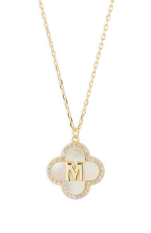 Argento Vivo Sterling Silver Clover Mother-of-pearl Initial Pendant Necklace In Gold