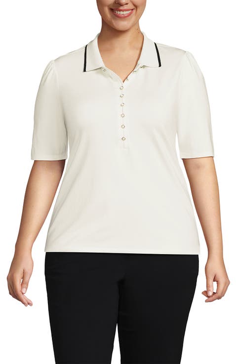 Plus Size Elbow Sleeve Lightweight Jersey Embellished Polo
