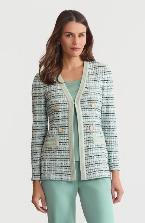 Tailored Plaid Textured Knit Jacket