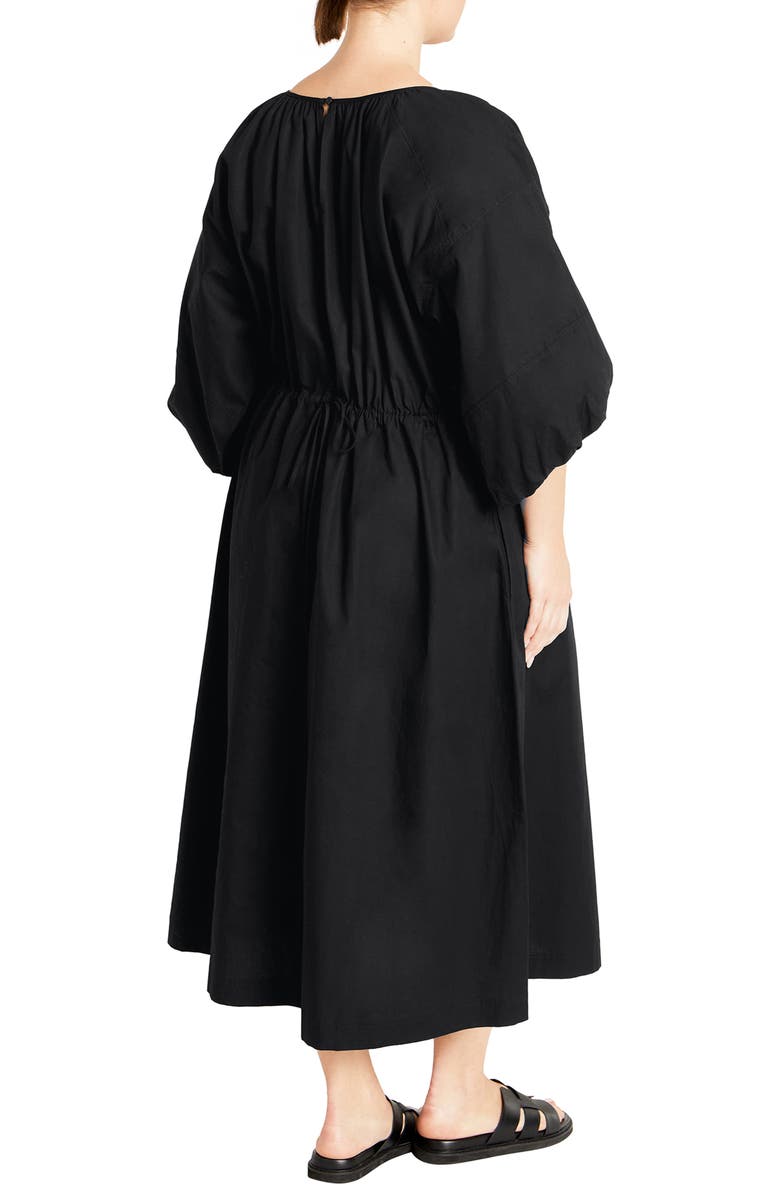 City Chic Jamie Balloon Sleeve Cotton Midi Dress, Alternate, color, Black