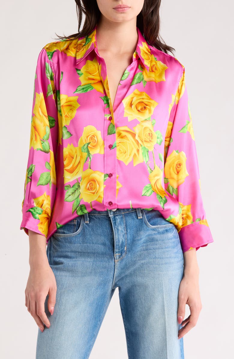 L'AGENCE Dani Floral Silk Button-Up Shirt, Main, color,