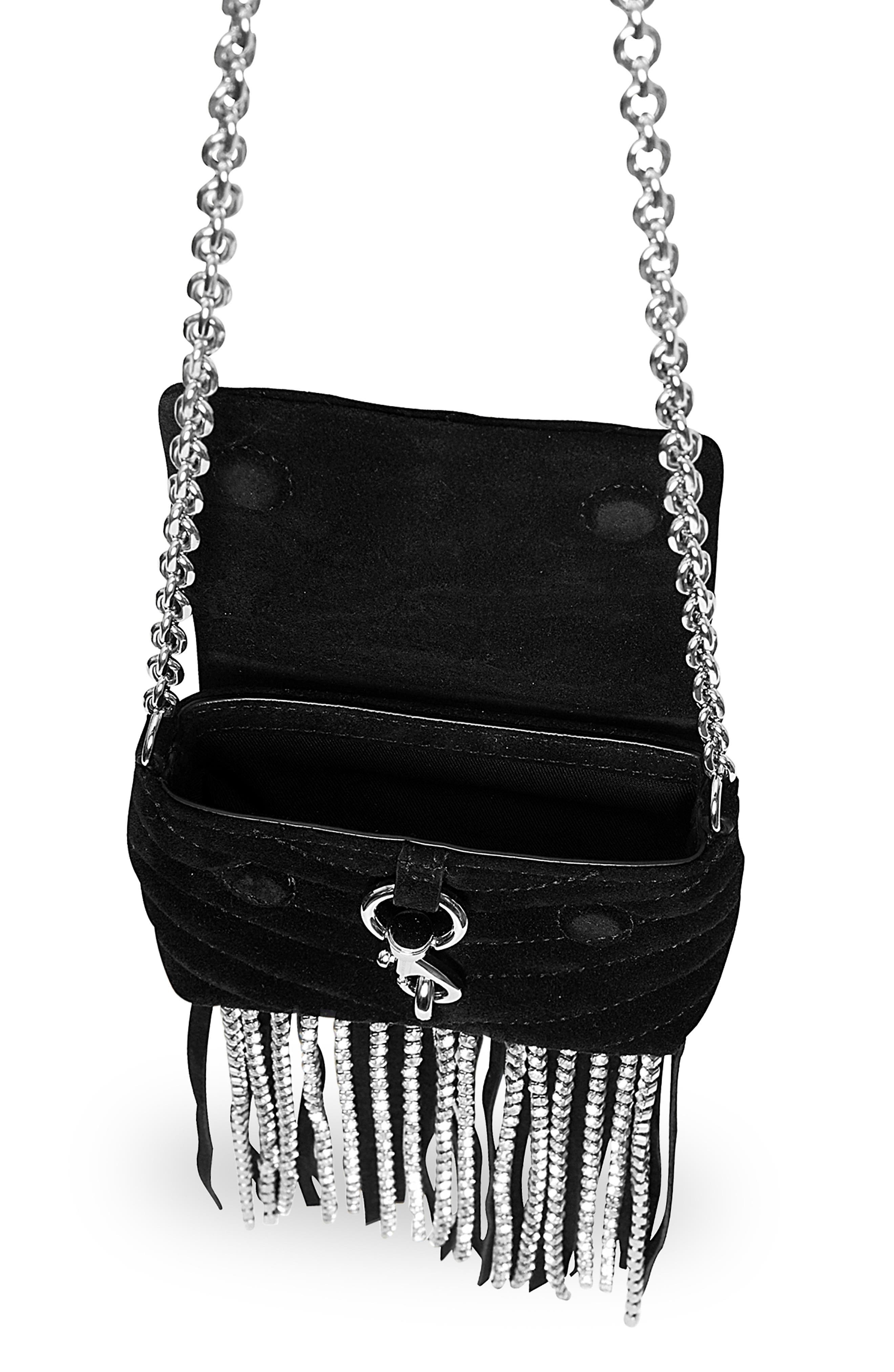 Rebecca Minkoff Edie Crystal Fringe Micro Suede Crossbody Bag, Alternate, color, 