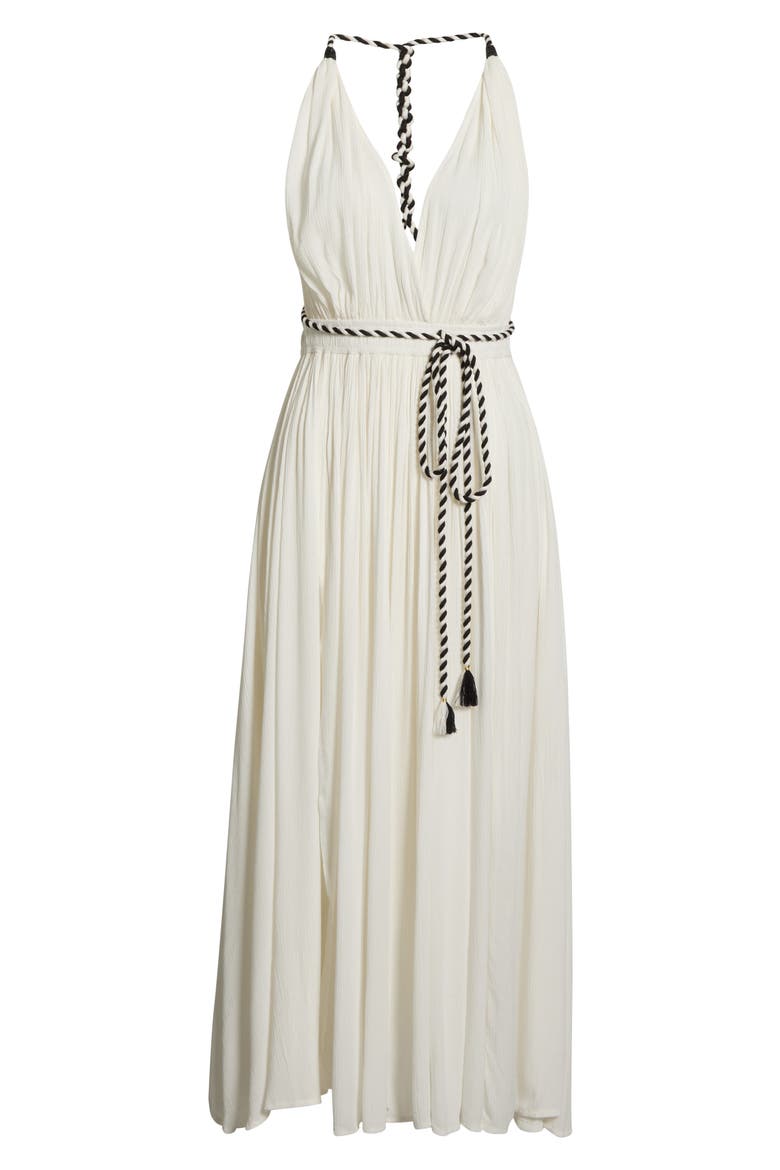 Plunge Tie Belt Maxi Cover-Up Dress, Alternate, color, WHITE