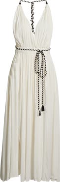 Elan Plunge Tie Belt Maxi Cover-Up Dress