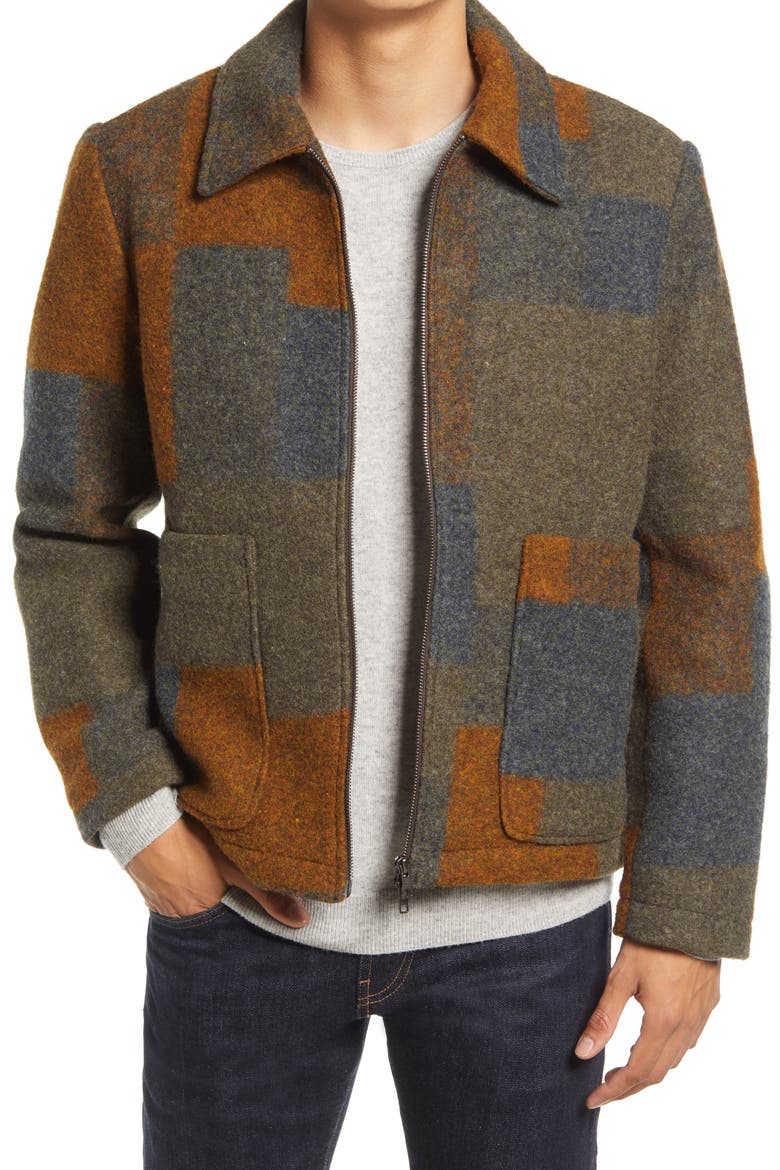 Gael Wool Blend Jacket, Main, color, BROWN CHECK