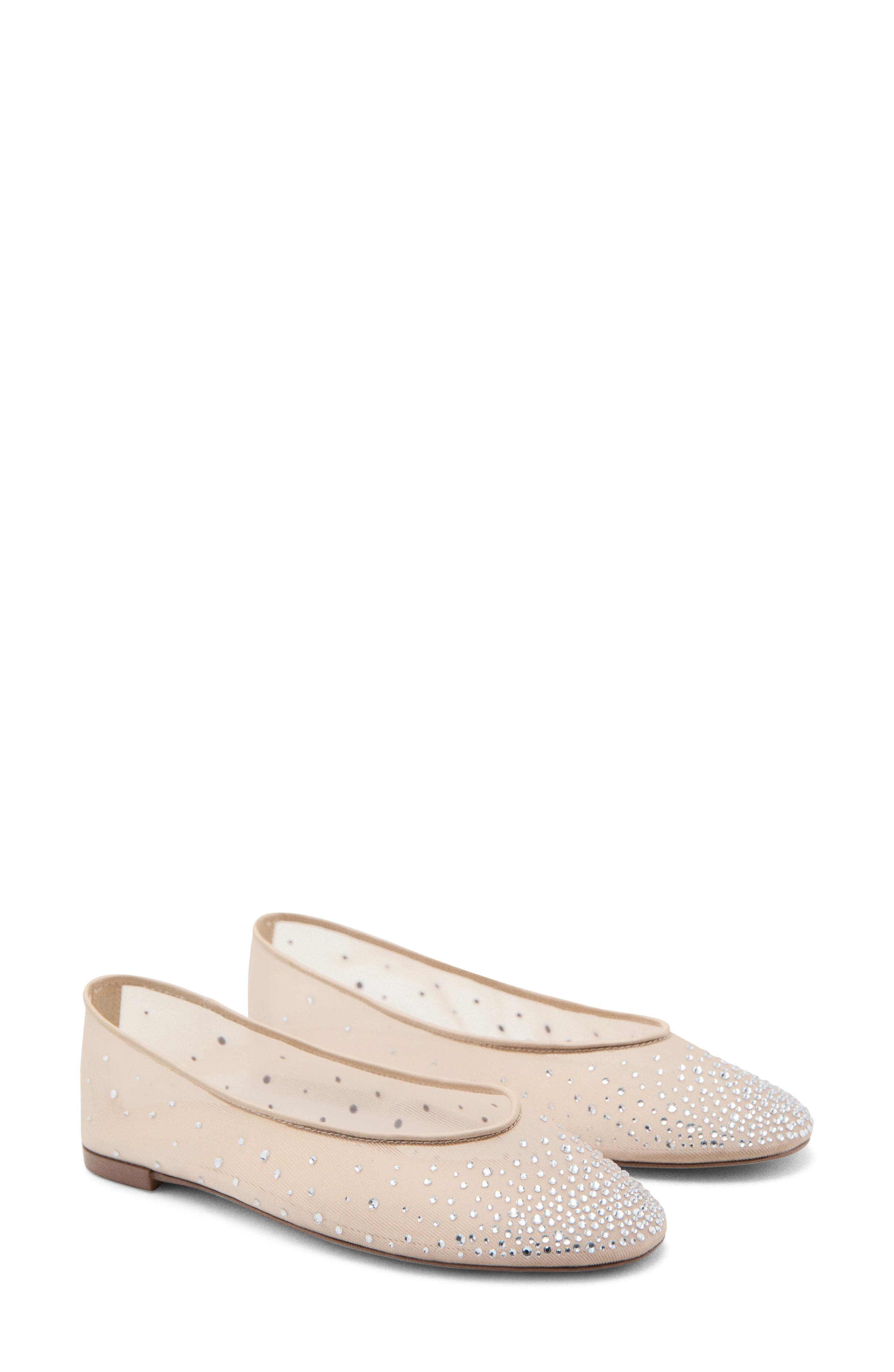 MANGO Rhinestone Mesh Ballet Flat, Main, color, Beige